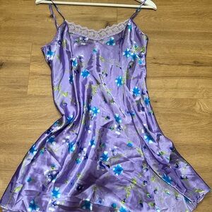 Floral Purple Satin Nightgown